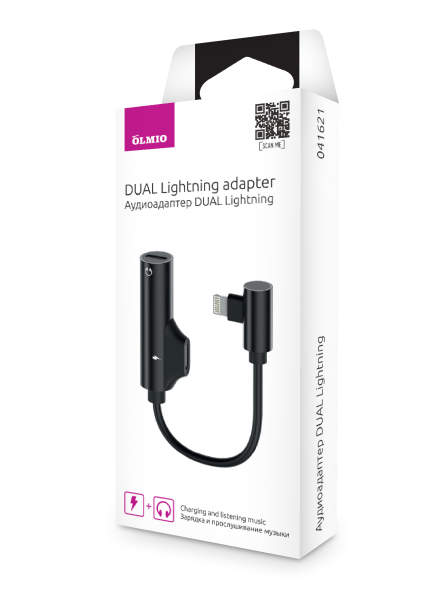 Адаптер аудио DUAL Lightning (аудио+зарядка), OLMIO