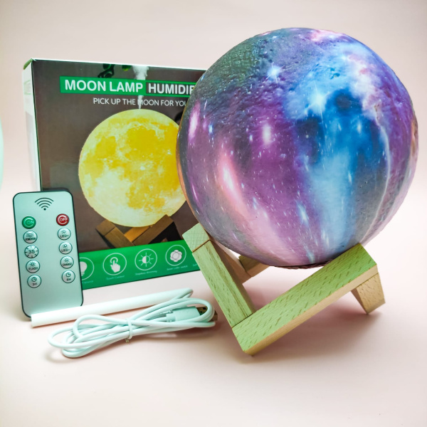 Увлажнитель (аромадиффузор) воздуха Moon Lamp Humidifier с функцией ночника, 1500ml, USB Белая (без пульта, аккумуляторная)