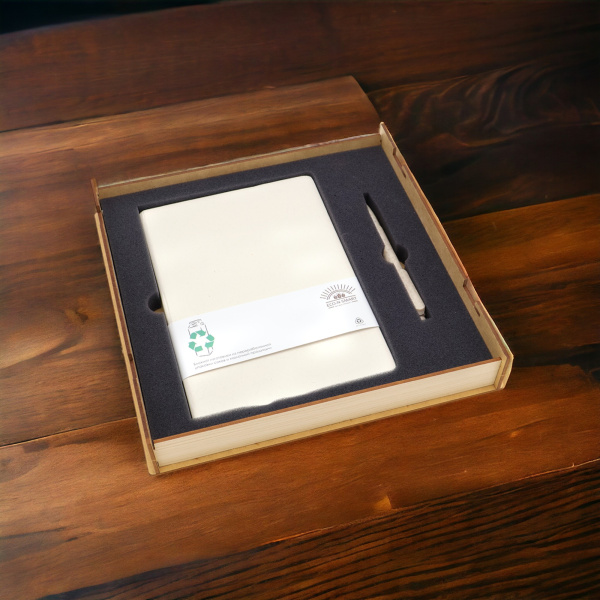 Подарочный набор EcoPac: подарочная коробка, ложемент, блонот, ручка, бежевый / Экологичный и стильный подарок для любого случая
