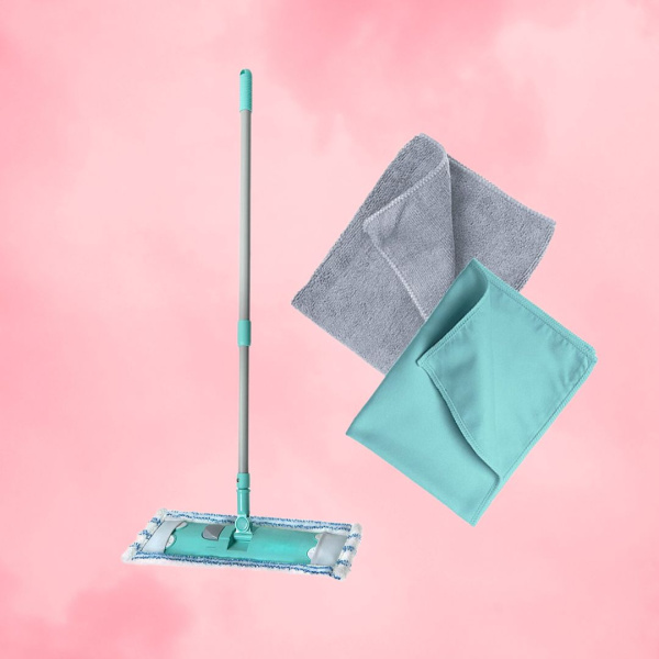 Набор для уборки ТРИО, швабра с насадкой и 2 салфетки для уборки в комплекте