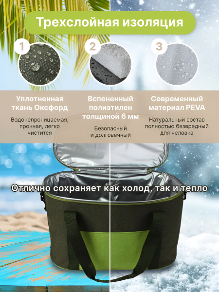 Сумка изотермическая 9039, 21,5 л, серо-желтая / Держит температуру до 10 часов, удобна для пикников и поездок