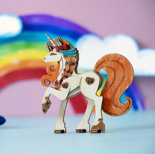 Набор деревянных конструкторов (сборка без клея) UNIT "Единорог, Пегас, Лашадка" 3 в 1 UNIWOOD