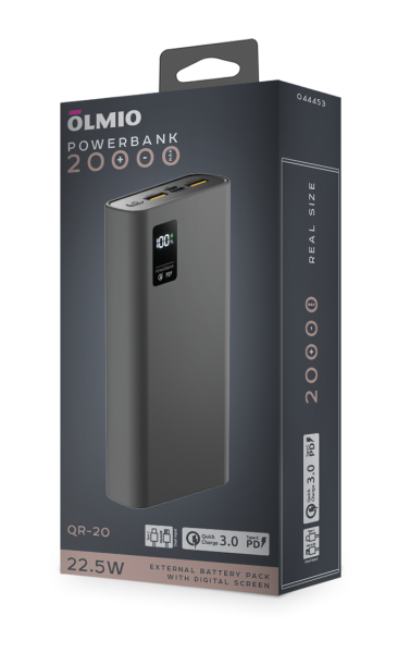 Внешний АКБ QR-20, 20000mAh, space-gray, OLMIO