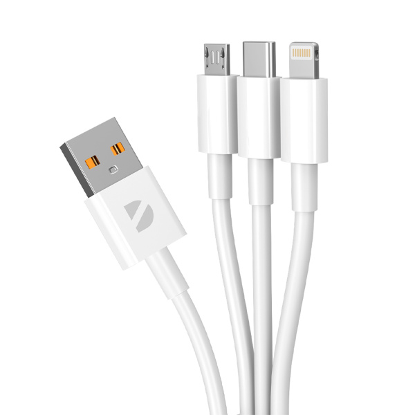 Дата-кабель 3 в 1: micro USB, USB-C, Ligthning, 1.2м, Цвет белый