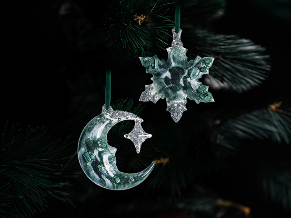 Набор елочных игрушек: Полумесяц, Снежинка, Цвет Авантюрин (зеленый)