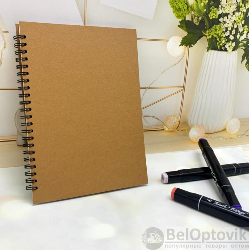 Скетчбук блокнот "Sketchbook" с плотными листами для рисования (А5, бумага в клетку, спираль, 40 листов), коричневая обложка