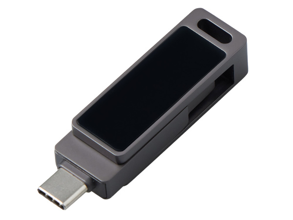 USB3.0/ Type-C флешка 2в1 на 64 ГБ «Спинлайт» с подсветкой, Цвет темно-серый