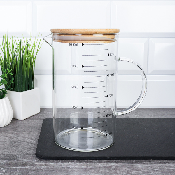 Кувшин мерный 1000 мл / LCWJ103 /уп 48/ Бамбуковая крышка