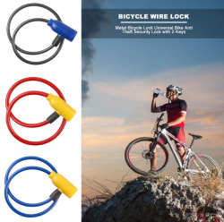 Замок велосипедный (универсальный), стальной трос (80х1см) +2 ключа Синий
