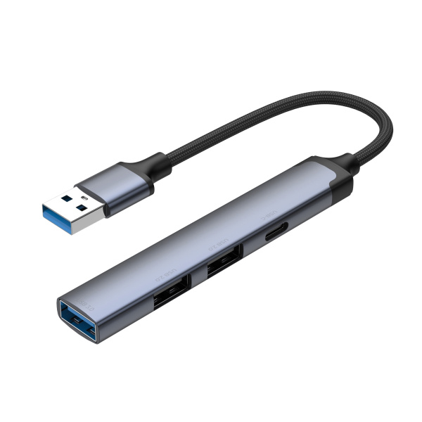 USB-хаб USB-A 3.0 + 2xUSB-A 2.0 + USB-C, Цвет серый