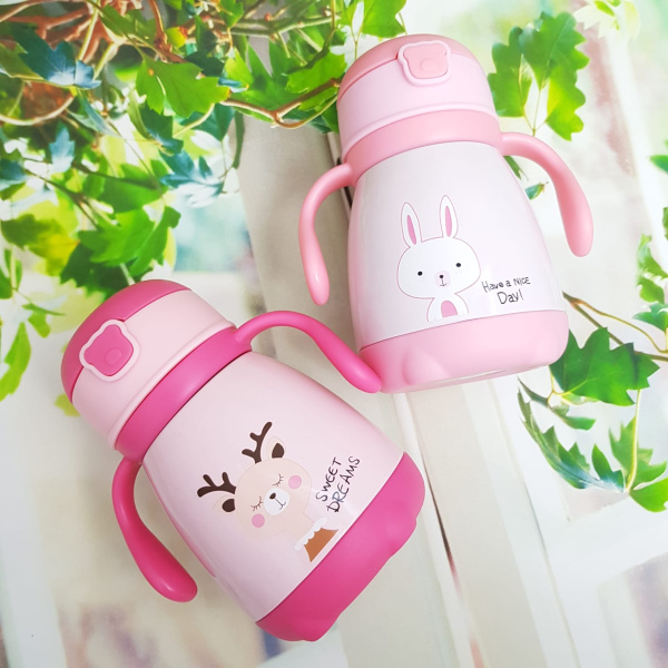 Термос-поильник Love Liness для детей с трубочкой, двумя ручками, 330 мл