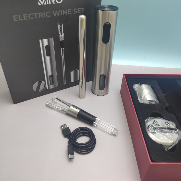 Винный набор 5 в 1 KAWO09, электрический штопор, аэратор, охладитель для вина, нож для фольги, вакуумная пробка  / Легко откроет бутылку вина за 5 секунд