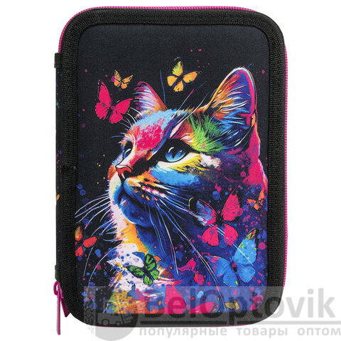 Пенал BRAUBERG, 2 отделения, полиэстер, 21х14 см, "Butterfly catcher", 272330