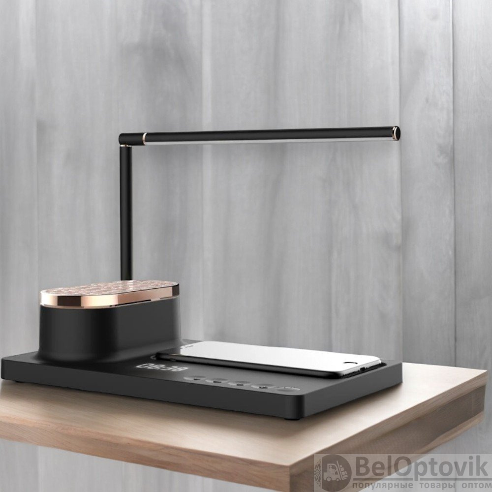 Интерьерная лампа c колонкой, беспроводной зарядкой и дисплеем Volando, с нанесением логотипа