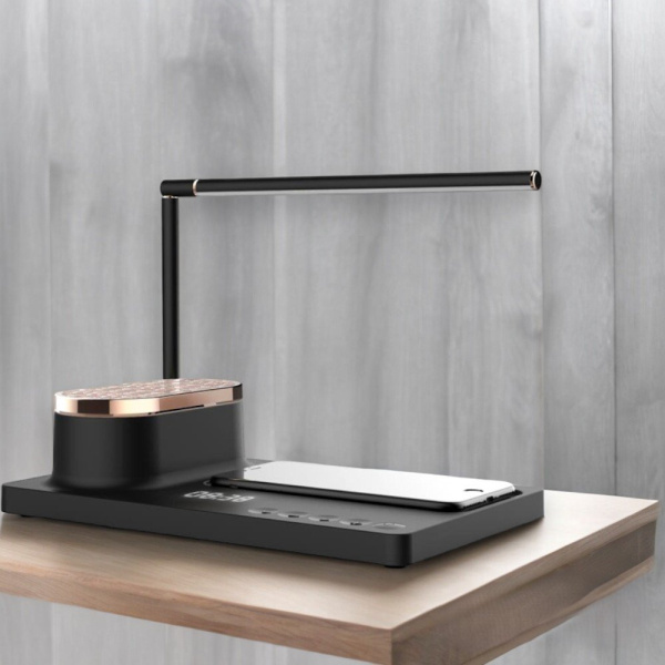 Интерьерная лампа c колонкой, беспроводной зарядкой и дисплеем Volando, с нанесением логотипа