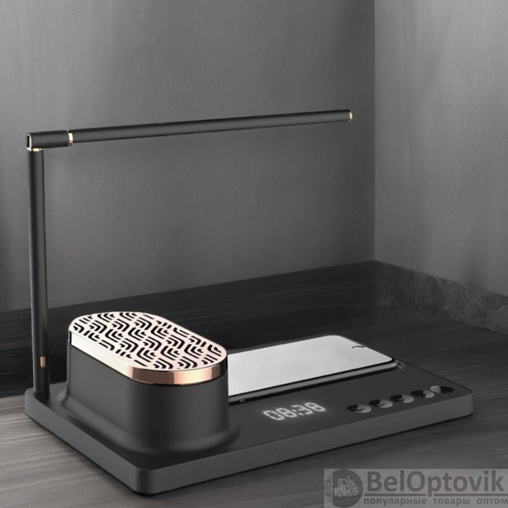 Интерьерная лампа c колонкой, беспроводной зарядкой и дисплеем Volando, с нанесением логотипа