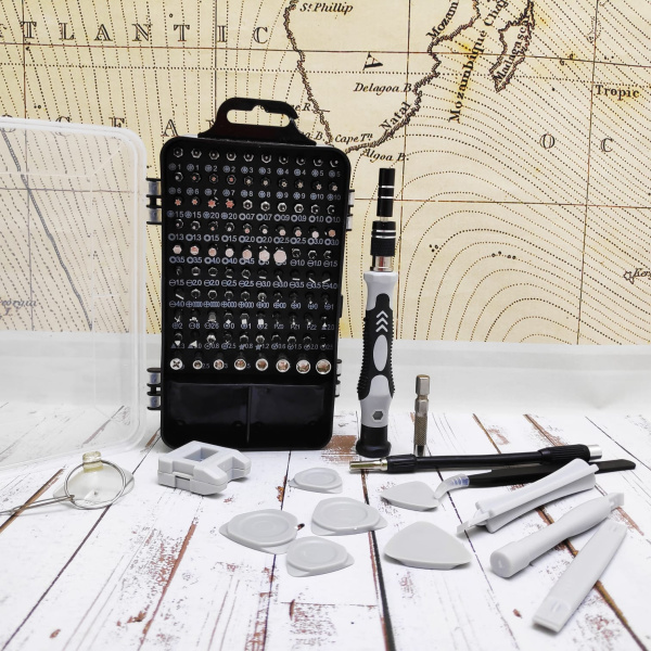 УЦЕНКА Набор инструментов для ремонта электроники 114 в 1 в кейсе (отвертка со сменными битами с гибким удлинителем)