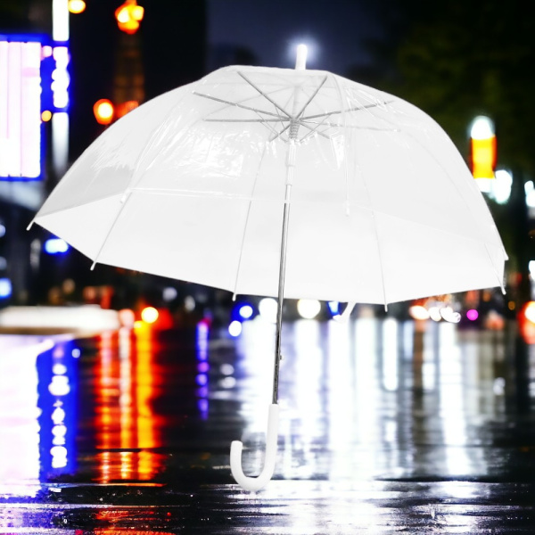 Зонт-трость Klar с прозрачным куполом, белый / Надежный и стильный зонт для защиты от непогоды