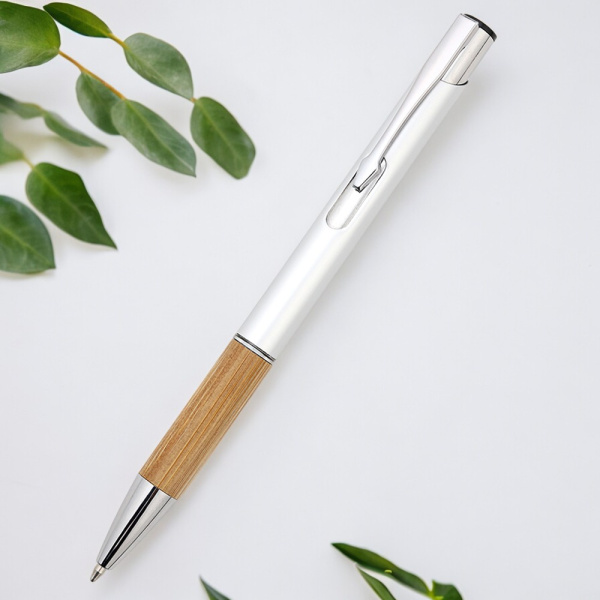 Ручка металлическая Вайли / Ручка представительского класса с бамбуковыми вставками