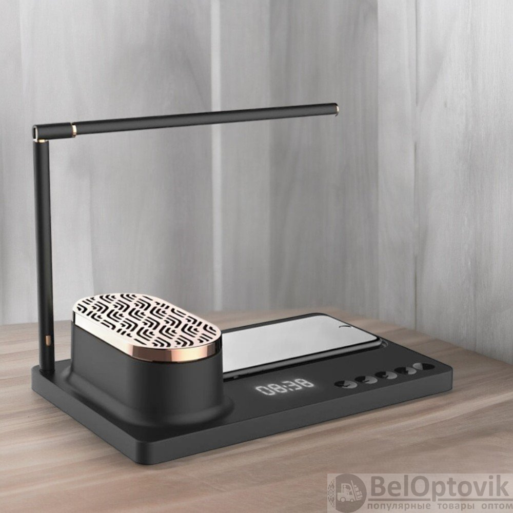 Интерьерная лампа c колонкой, беспроводной зарядкой и дисплеем Volando, с нанесением логотипа