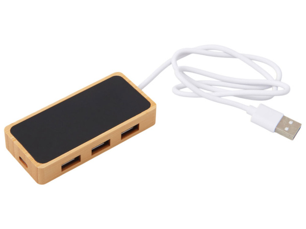 USB хаб с подсветкой лого «Reedia S5», 3*USB, 1*Type C, Цвет черный/натуральный