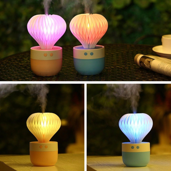 Увлажнитель – ночник воздуха ультразвуковой (Аромадиффузор) Кактус Mini USB Ball Cactus, 150ml, 220V  Мятный