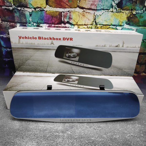 Видеорегистратор - зеркало заднего вида Vehicle Blackbox DVR в стальном корпусе (с датчиком движения, камерой заднего вида)