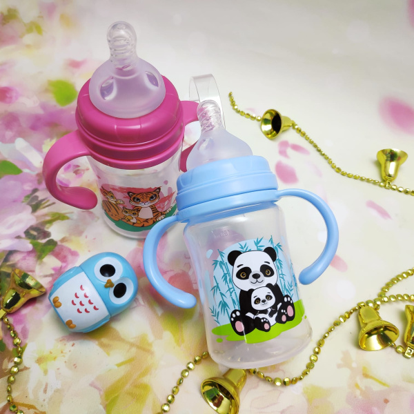 Бутылочка с соской "Мать и дитя" (широкое горлышко) съемные ручки, 150 мл (с 0 месяцев)