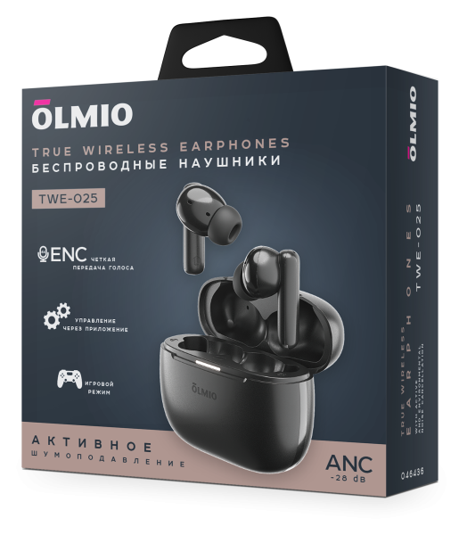 Наушники беспроводные "TWE-25", ANC+ENC, True Wireless, black, OLMIO