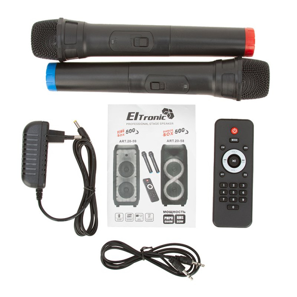 Напольная колонка Eltronic FIRE BOX 500 W PMPO арт. 20-58 с двумя  микрофонами и встроенной батареей