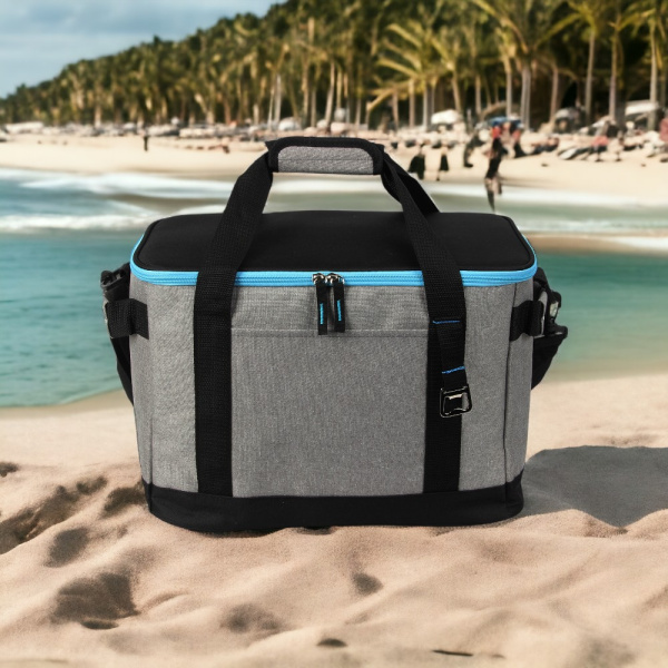 Термосумка 21.5л 9038 с открывалкой для бутылок, серая / Надежная изоляция и удобство в использовании