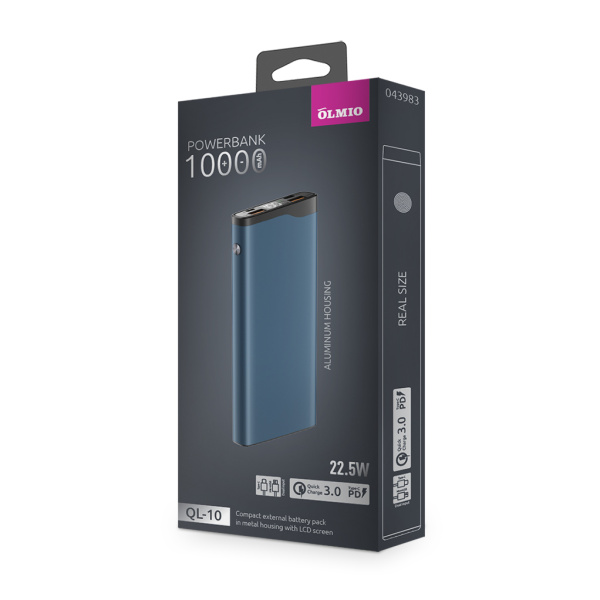 Внешний АКБ QL-10, 10000mAh, blue, OLMIO
