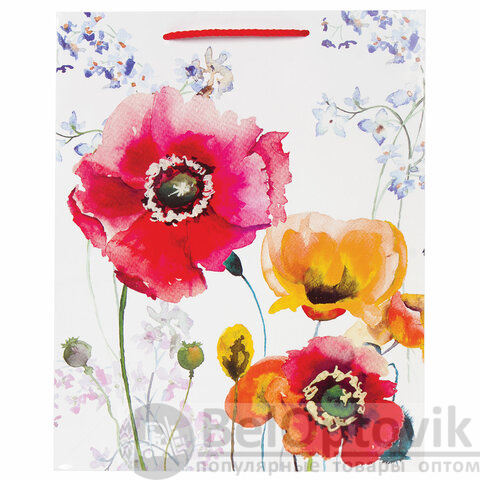 Пакет подарочный (1 штука) 26x13x32 см, ЗОЛОТАЯ СКАЗКА "Красные и желтые маки", ламинированный, 606584